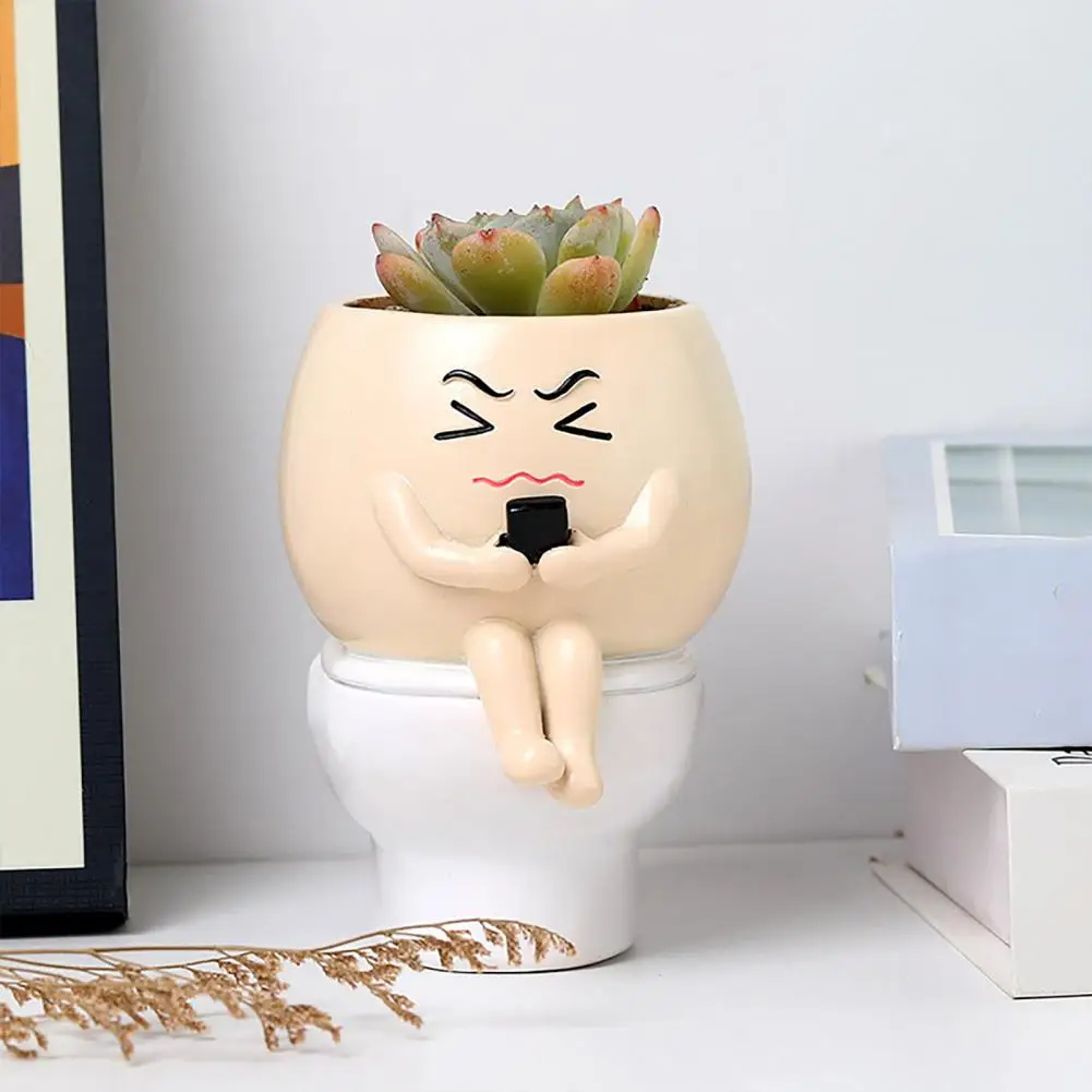 Face Planter Pot Resin Buddy on Toilet Flowerpot Desktop Decor Succulent Planter for Home Office Indoor Plants Plant Lovers Gift