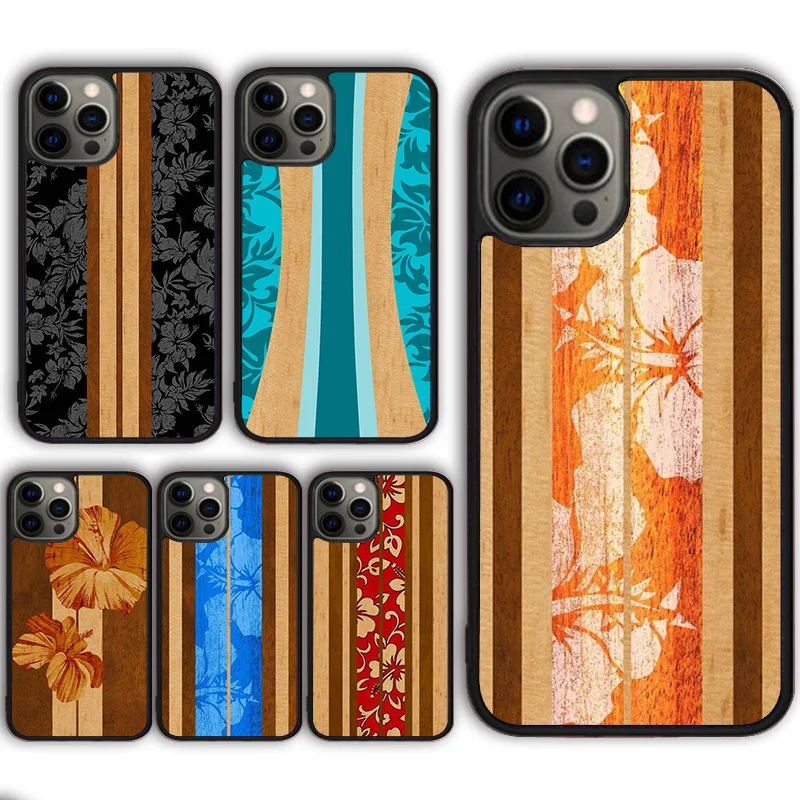 Hawaiian Faux Wood Surfboard Phone Case for iPhone 16 15 SE2020 13 14 11 12 Mini Pro Max 6 7 8 Plus  coque fundas Shell