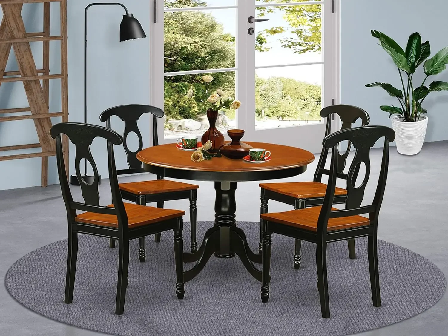 East West Furniture HLKE5-BCH-W 5 Piece Dining Room Table Set Includes a Round Kitchen Table with Pedestal and 4 Dining Chairs,