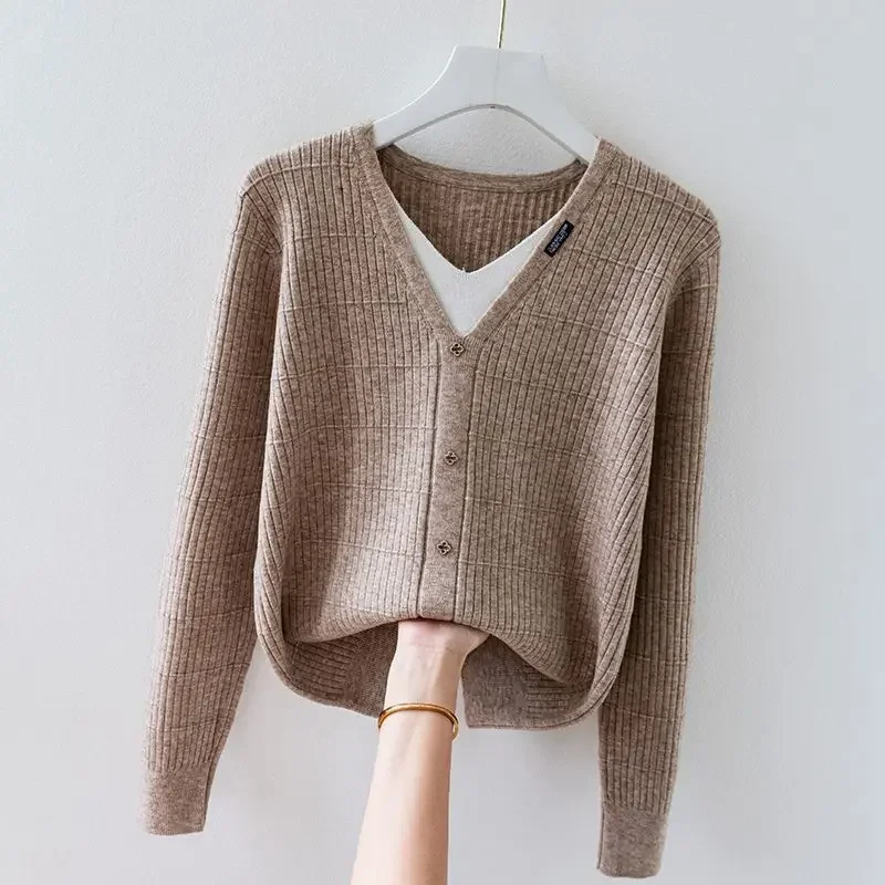 

Женский пуловер из двух предметов, осенняя молодежная одежда, корейская мода, теплые легкие термобелье 2025 года, вязаные свитера для женщин