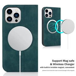 MagSafe Magnetic Wireless Charge Case for iPhone 16 Pro Max 12 13 14 15 Pro Max 15 Plus Holder Leather Wallet Flip Cover