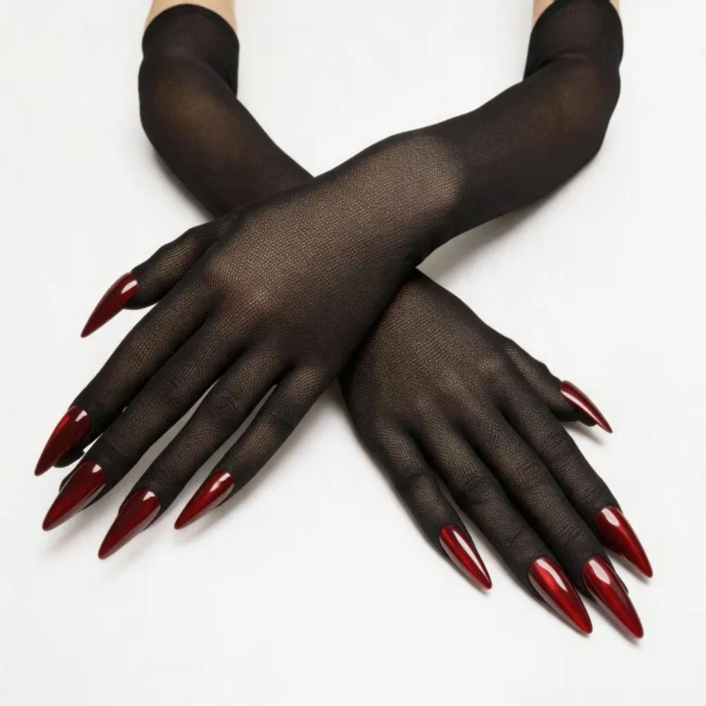 Lightweight Halloween Dress Gloves Sheer High Elasticity Cosplay Gloves Breathable with Five Finger Nail Ultra-Thin Gloves Prom