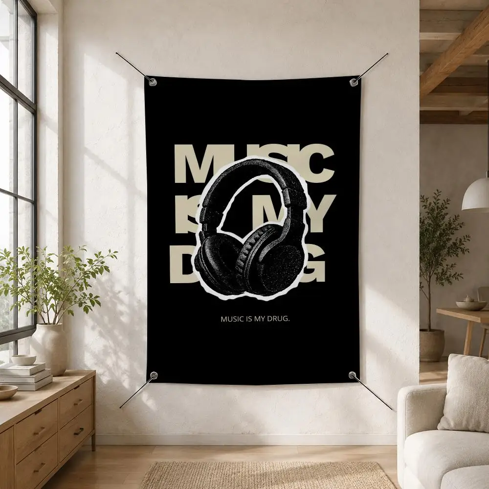 Music Is My Drug Quote Flags Custom Camping Outdoor Garden Room Bedroom Decor Party Backdrops Wall Art Family Gifts