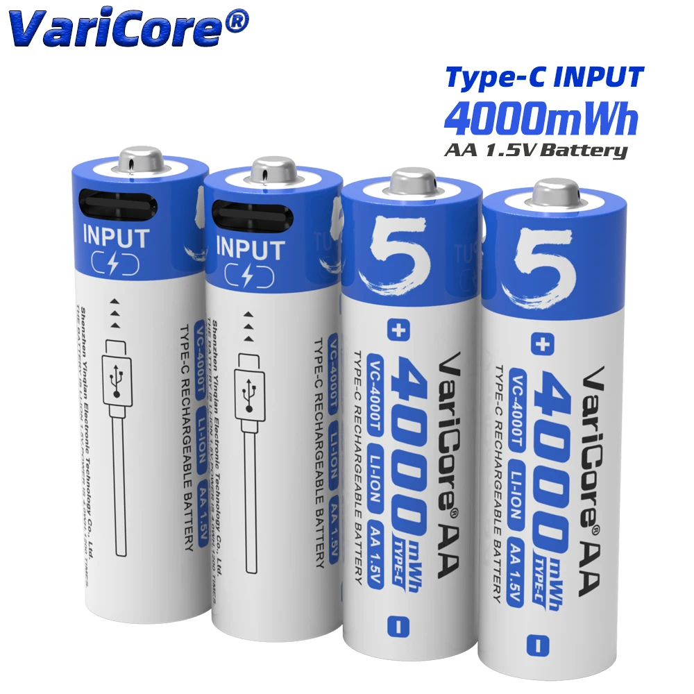 1-50 قطعة VariCore 4000T الأصلي AA 1.5 فولت 4000mWh سعة كبيرة بطاريّة ليثيوم قابلة لإعادة الشحن نوع-C USB شحن سريع لعبة الماوس