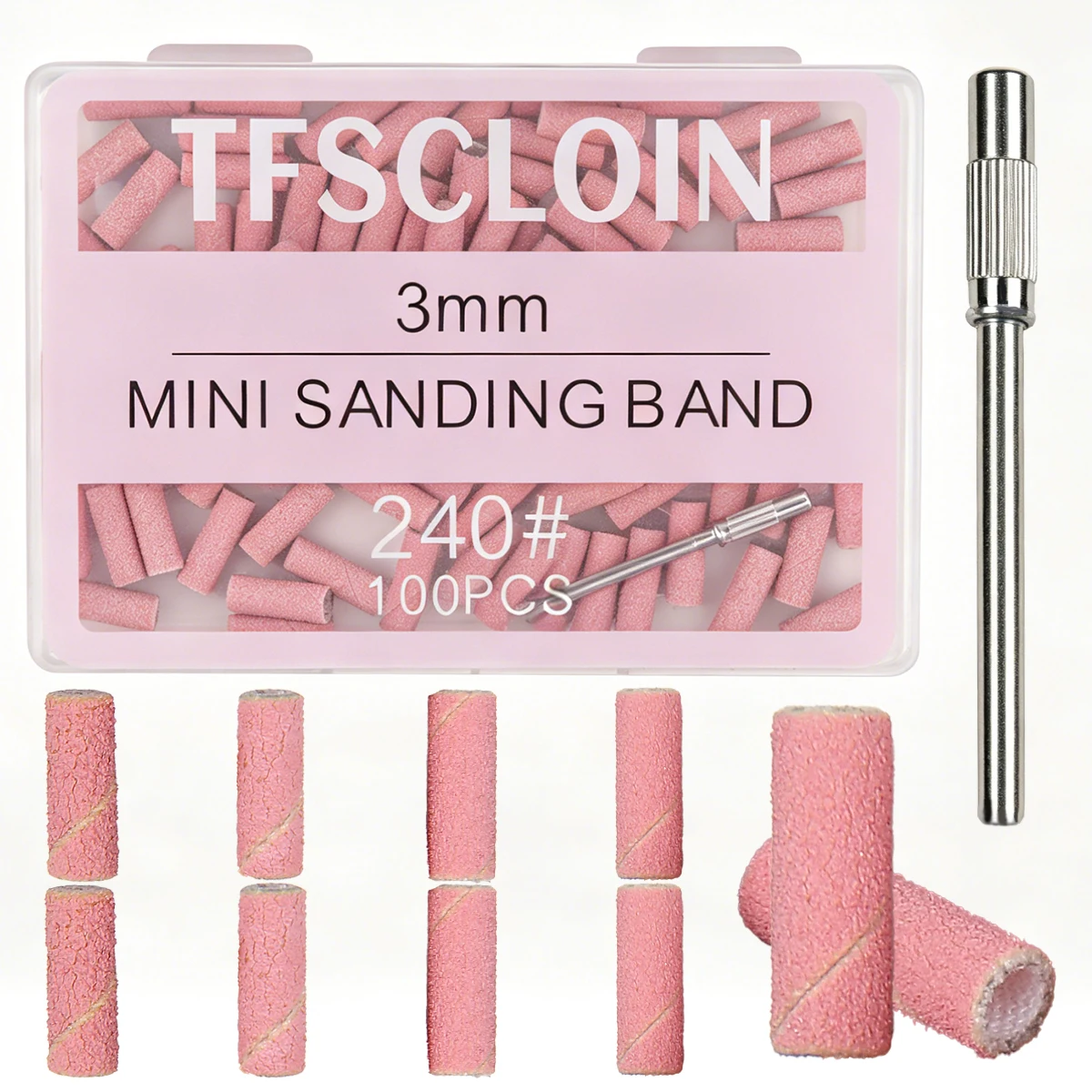 TFSCLOIN 100 Stück Mini-Schleifbänder, mit verbessertem 3-mm-Dorn, geeignet für Acryl-Nagelgel, professionelles Nagelschleifband