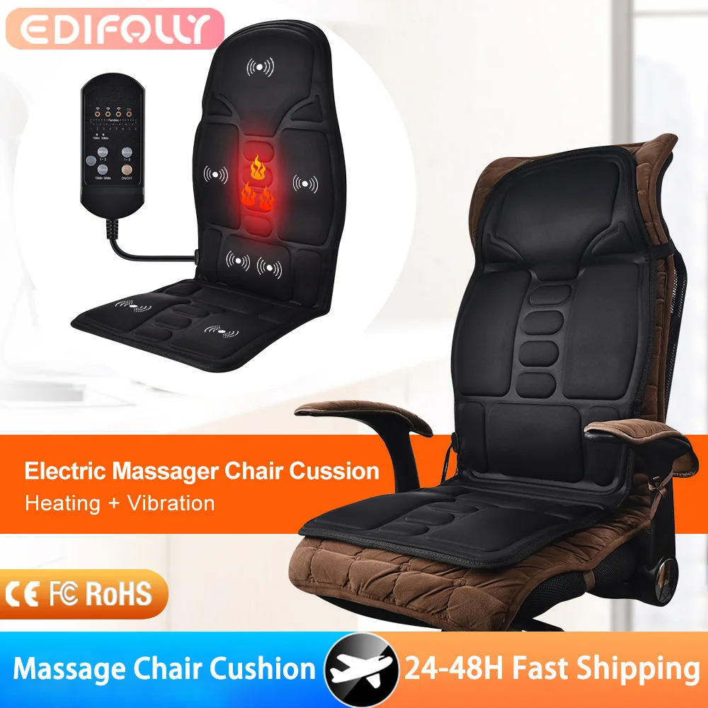 

Electric Back Massager Massage Chair Cushion Heating Vibrating Car Home Office Lumbar Neck Mattress Pain Relief