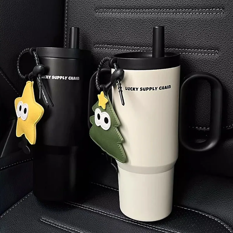 720ML Fashion Large Capacity Straw Insulated Cup Cute Letter Water Cup Can Car Cup Portable Handle Student Water Cup