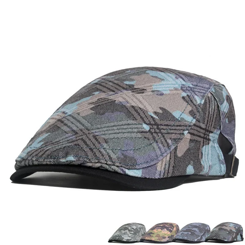 Spring Cotton Camouflage Print Newsboy Caps Flat Peaked Cap Men and Women Painter Beret Hats 167