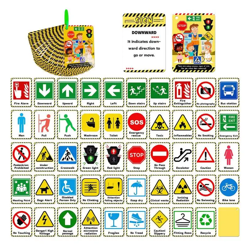 Educational Flash Cards 50PCS Behaviour Traffic Road Signals Sign Survival Signs Board Game Preschool Toys Educational Learning