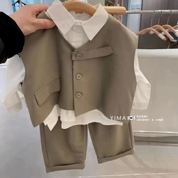 Boys' Clothing Set 2023 New Spring and Autumn Children's Cool Casual Shirt+Vest+Pants Three Piece Set Kids Outfits