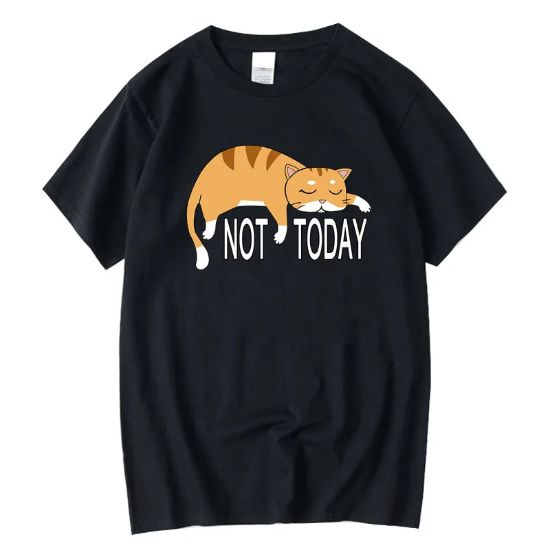 Summer Men's T-shirt High Quality 100% Cotton Funny Lazy Cat Printing Casual Cool Loose O-neck Graphic T Shirts for Men Tops