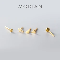 Modian Star Cross Heart Starfish Geometry Stud Earring for Women 925 Sterling Silver Glossy and Frosted Ear Studs Fine Jewelry