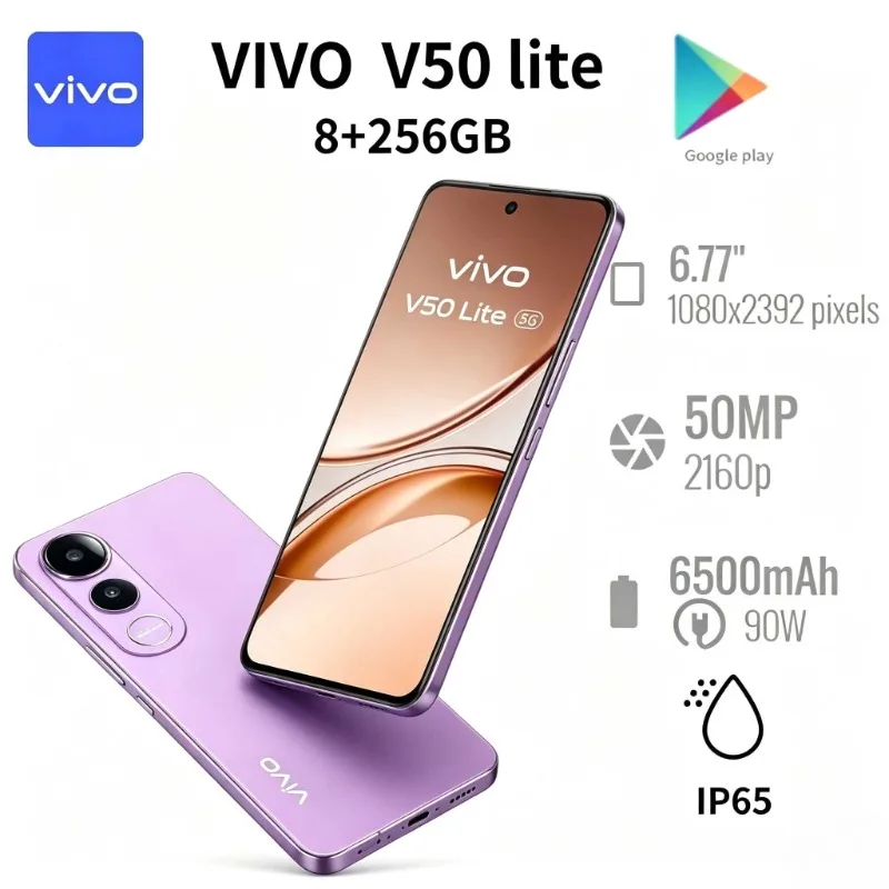 2026 vivo V50 Lite International Edition smartphone, featuring dual 50-megapixel rear cameras and 8+256GB of storage