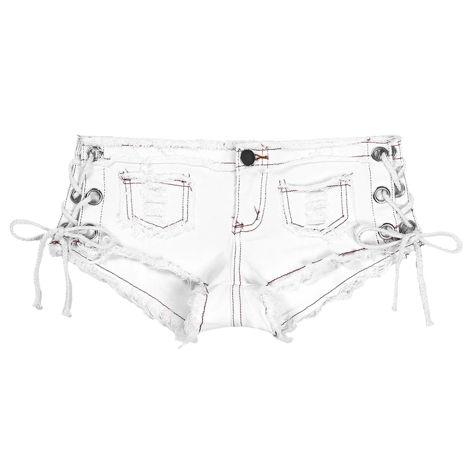 Women Sexy Cut Off Low Waist Denim Shorts Lace-up Frayed Short Jeans Mini Hot Pants Night Club Rave Party Bar Beach Street Wear
