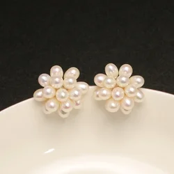 Natural freshwater glare small pearl popcorn earrings Light luxury retro atmosphere earrings 925 sterling silver earrings EBC