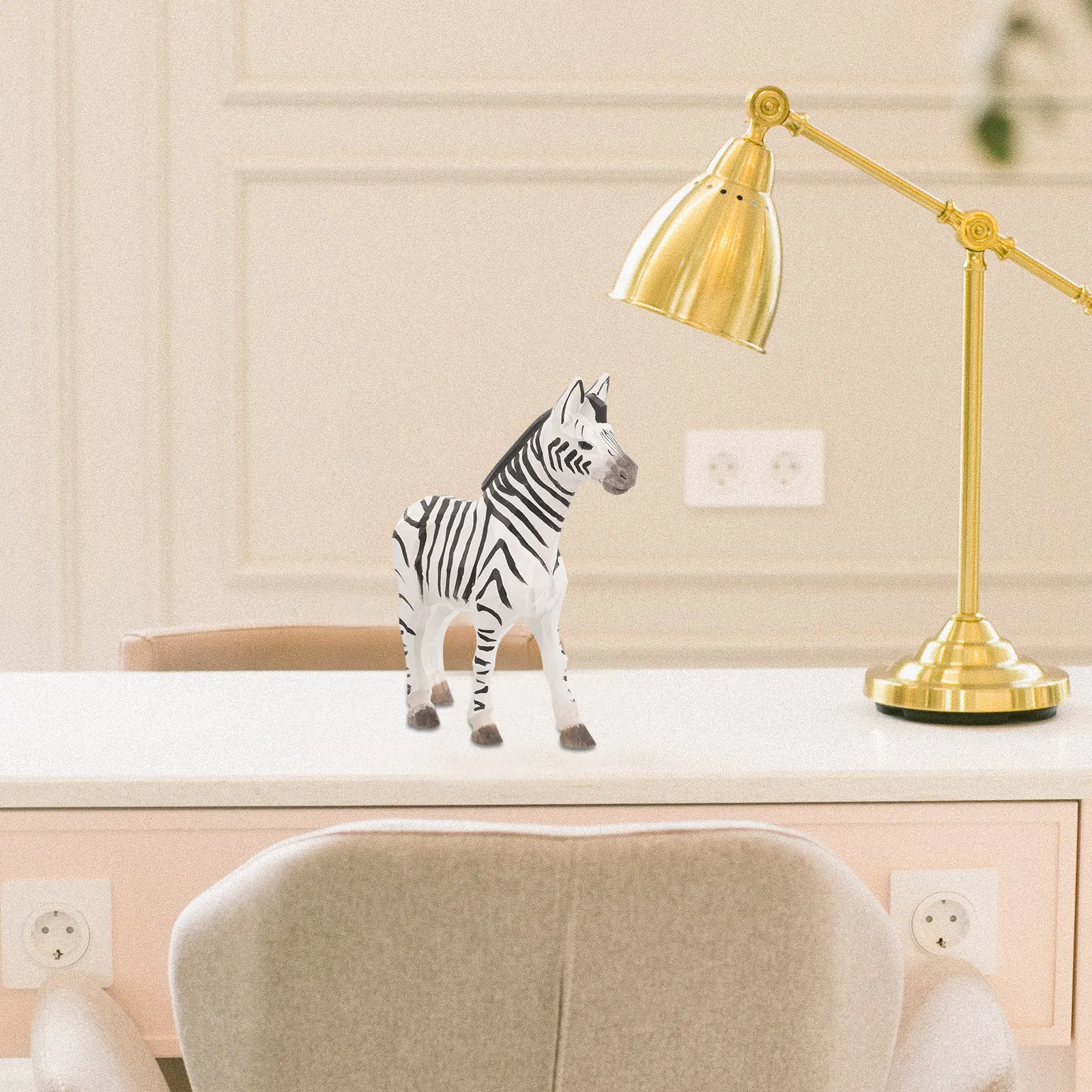 Solid Wood Zebra Decoration Carved Detail Artistic Design Portable Lightweight Tabletop Ornament for Study Room Living Space