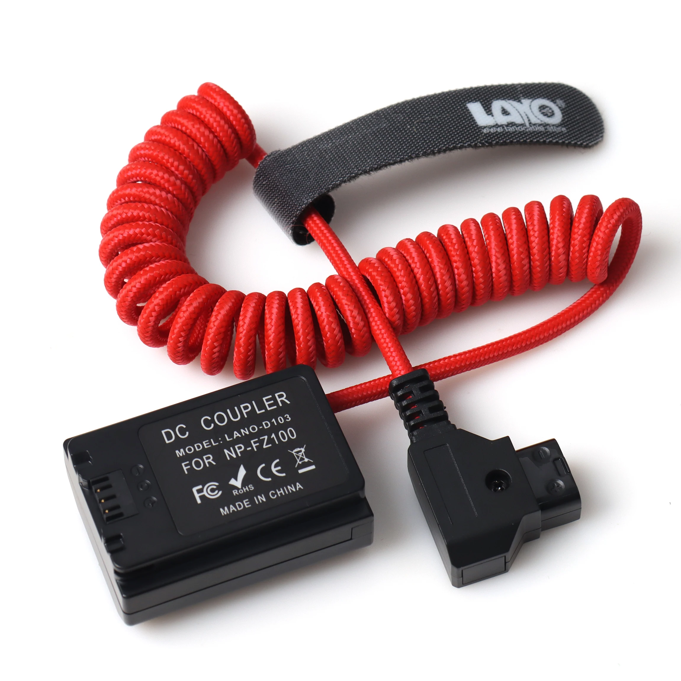 Red Coiled Power Cable  d-tap to FZ100 Dummy Battery Coiled Power Nylon Braided for Sony FX3 A7III A7RIII A7SIII A7C A7IV