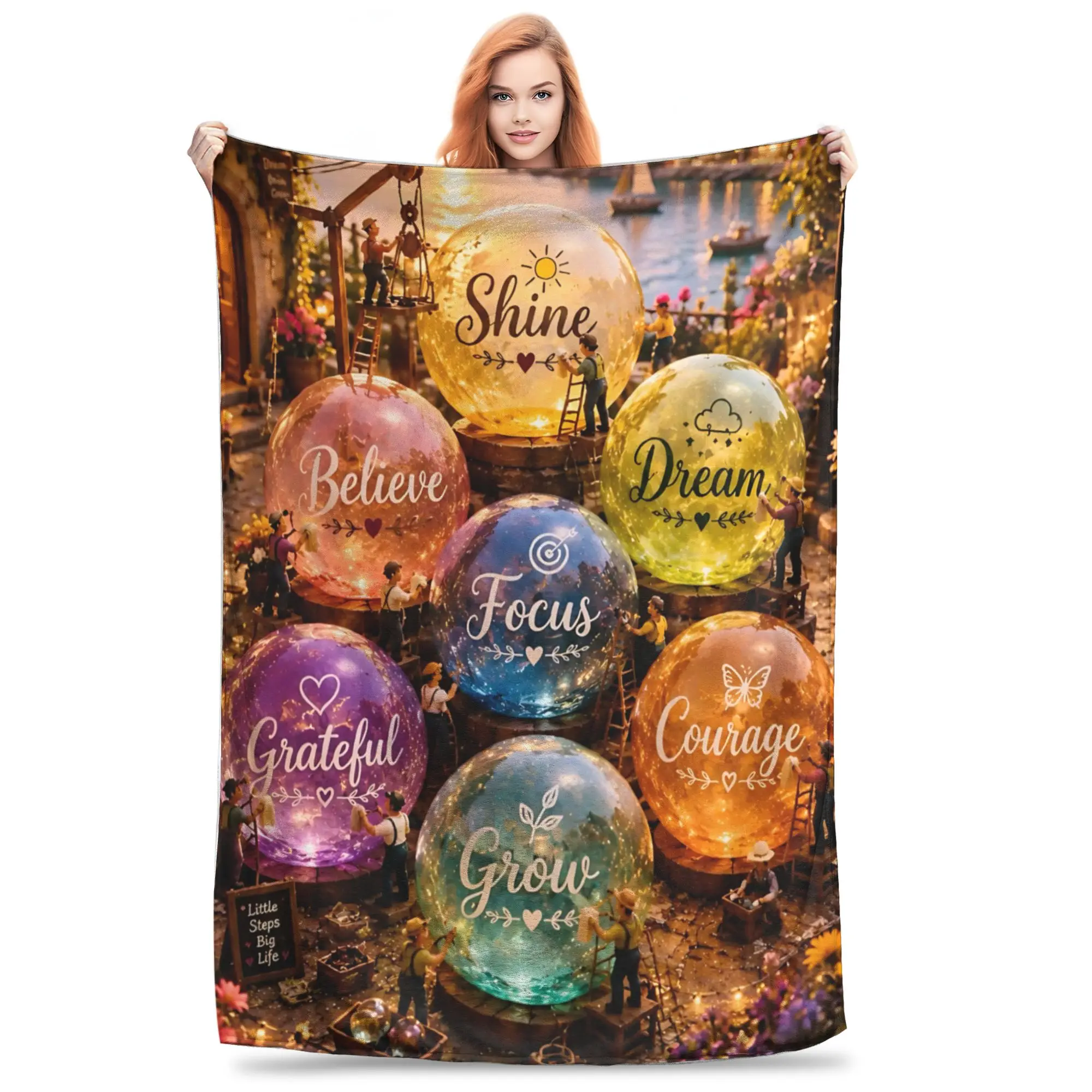 1PC Home Thankful Grateful Blessed  Blanket Throw Super Cosy Plush Living Room Sofa Gift for Christmas Happy New Year