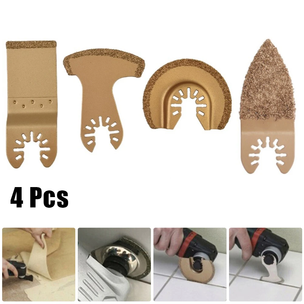 Carbide Oscillating Multi Tool Semicircle E-shaped Curved Finger Saw Blade Quick Change Multifunction Power Tools 4pcs/Set