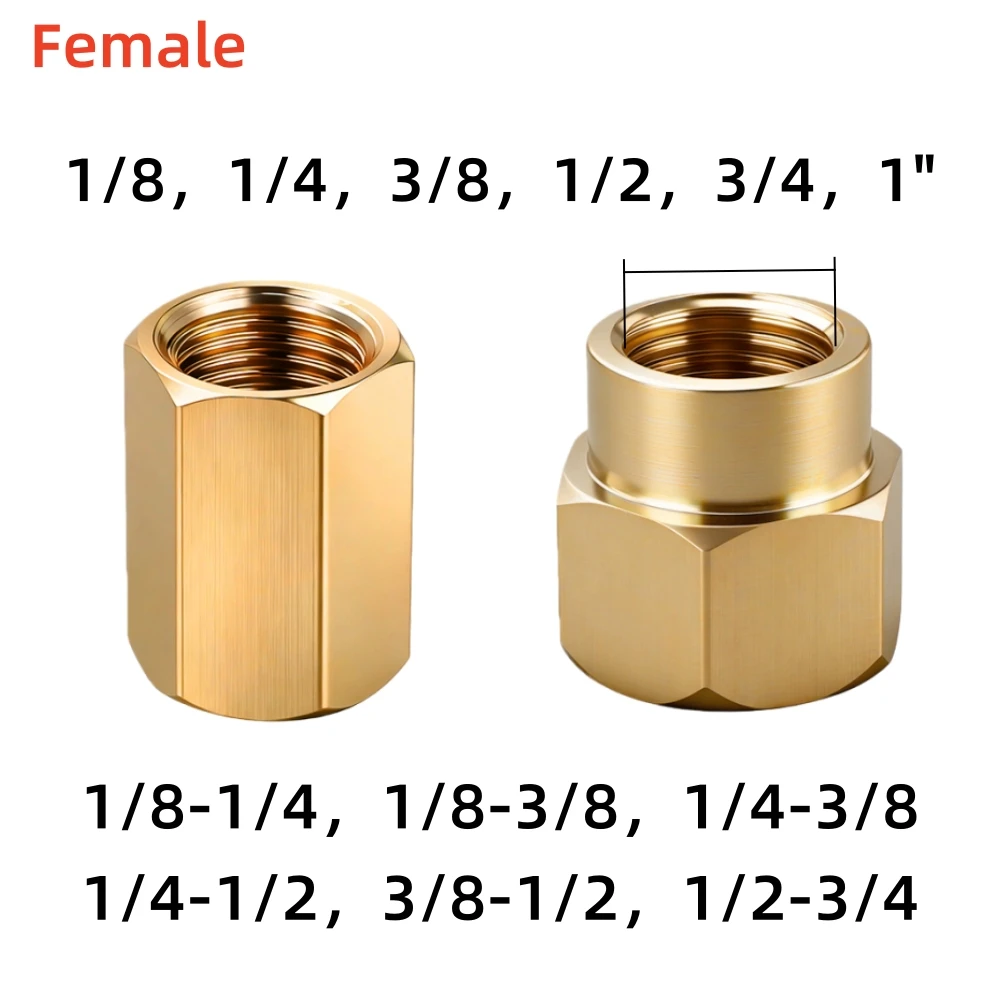 Brass Pipe Fitting Copper Hose Hex Coupling Coupler Fast Connetor Female Thread 1/8 1/4 3/8 1/2 3/4 1“Reducer for Water Fuel Gas