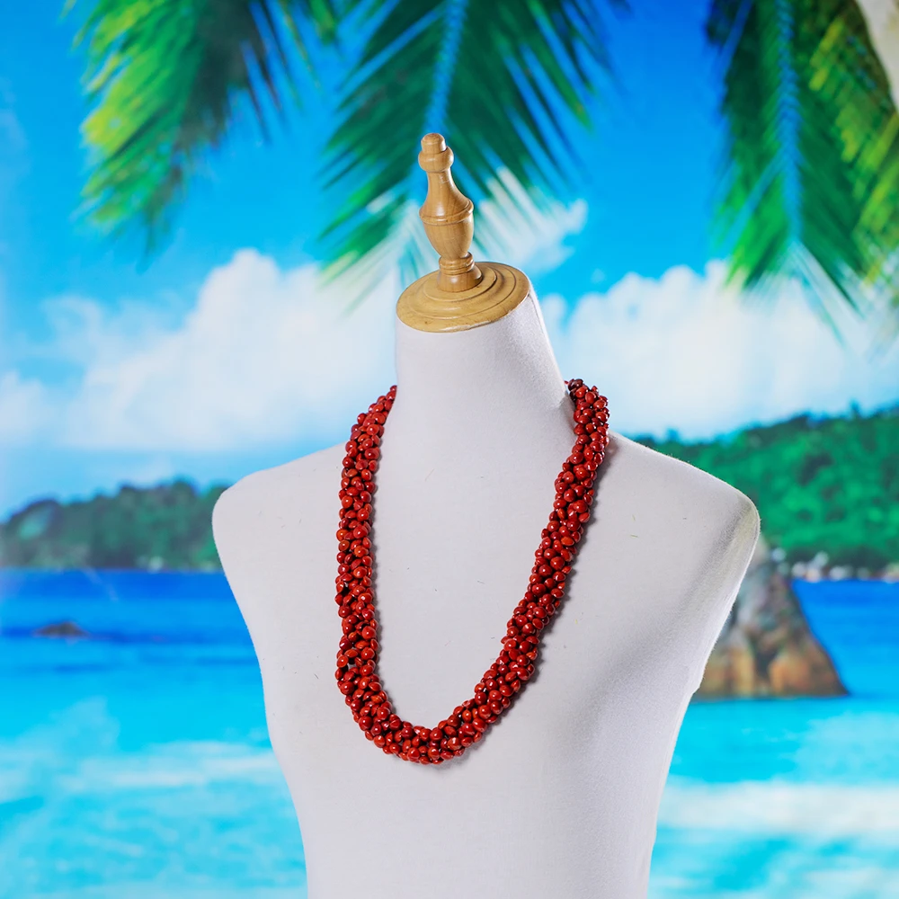 Hula Dance Girl Hawaiian Fashion Jewellery Hawaiian Arcylic Bodhi Necklace Red Beads Acacia Beans Kukui Leis False Wiliwil Lei