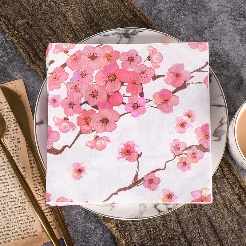 Chinese Style Printing Paper Napkins Colorful Napkins Wedding Pure Wood Pulp Paper Plum Flower 20 Sheets Food Grade 2Ply 33*33cm