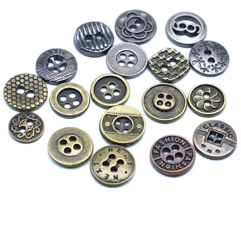 10pcs/lot Vintage Bronze Buttons Sewing Round Metal Buttons 4 Holes for Jacket Sweater Overcoat Garment DIY Accessories