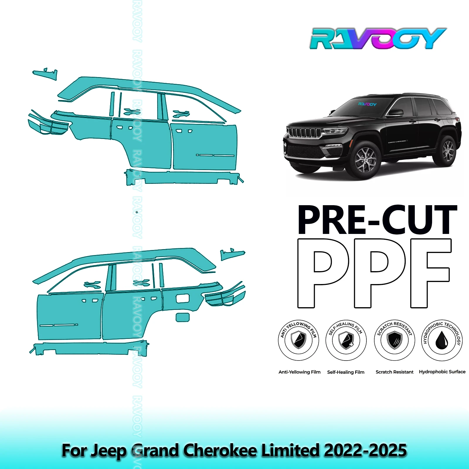 

For Jeep Grand Cherokee Limited 2022-2025 8.5mil Clear Matte Pre-Cut PPF Door & A/B Pillar Kit TPU Paint Protection Film Set