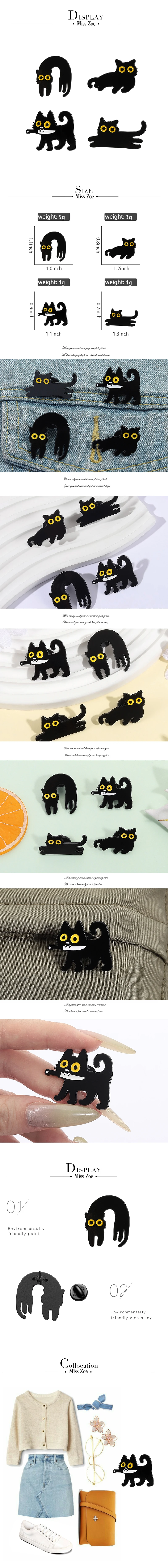 Katze mit Messer Emaille-Anstecknadeln, personalisierte niedliche, schlaue schwarze Katzenbroschen, Hundewelpen-Reversnadeln, Tier-Schmuckgeschenk für Freunde – Detail 1