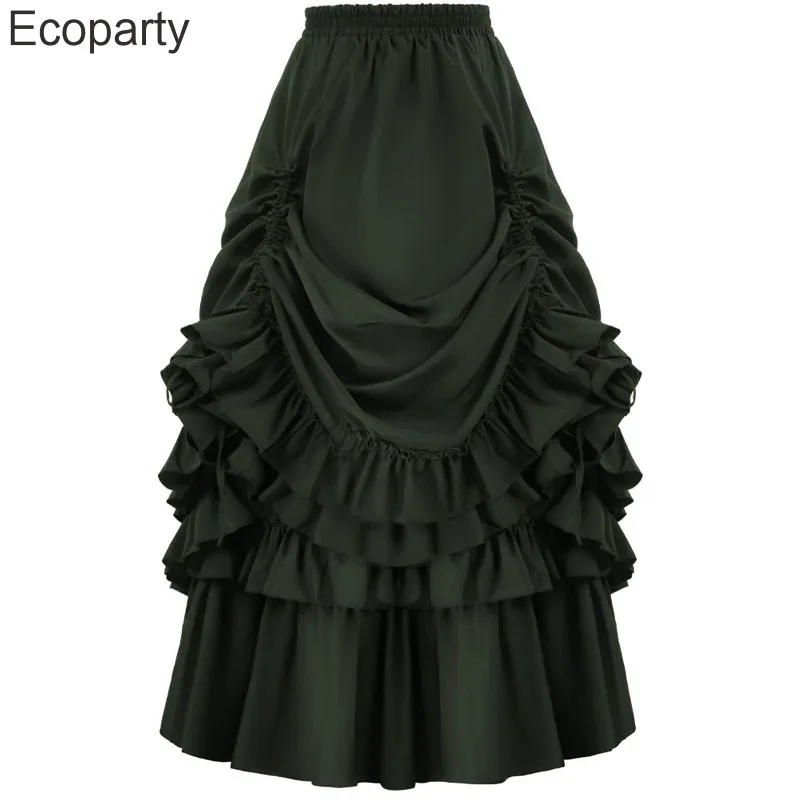 New Victorian Gothic Skirts For Women Black Renaissance Steampunk High Waisted Irregularly Pleated Skirt Ladies Medieval Costume