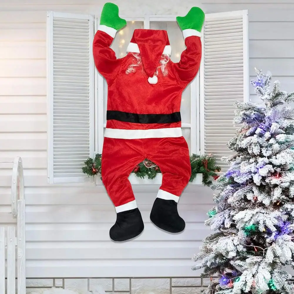 Santa Claus Wall Climbing Decoration Christmas Velvet Santa Climbing Window Wall Door Figurine Xmas Hanger for Home Fireplace