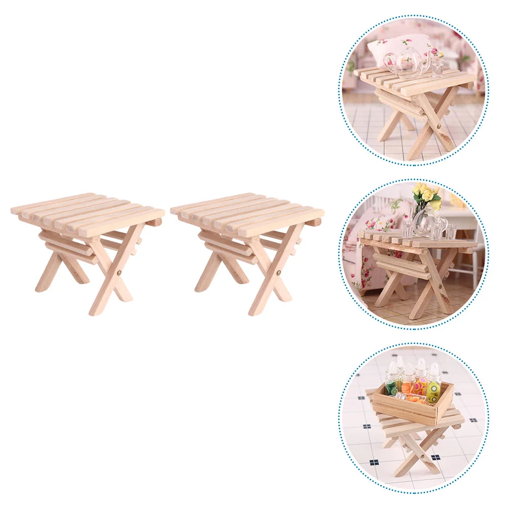 2 Pcs Shiwan Folding Table Mini House Accessory Landscape Decoration Miniature Model Foldable Wooden