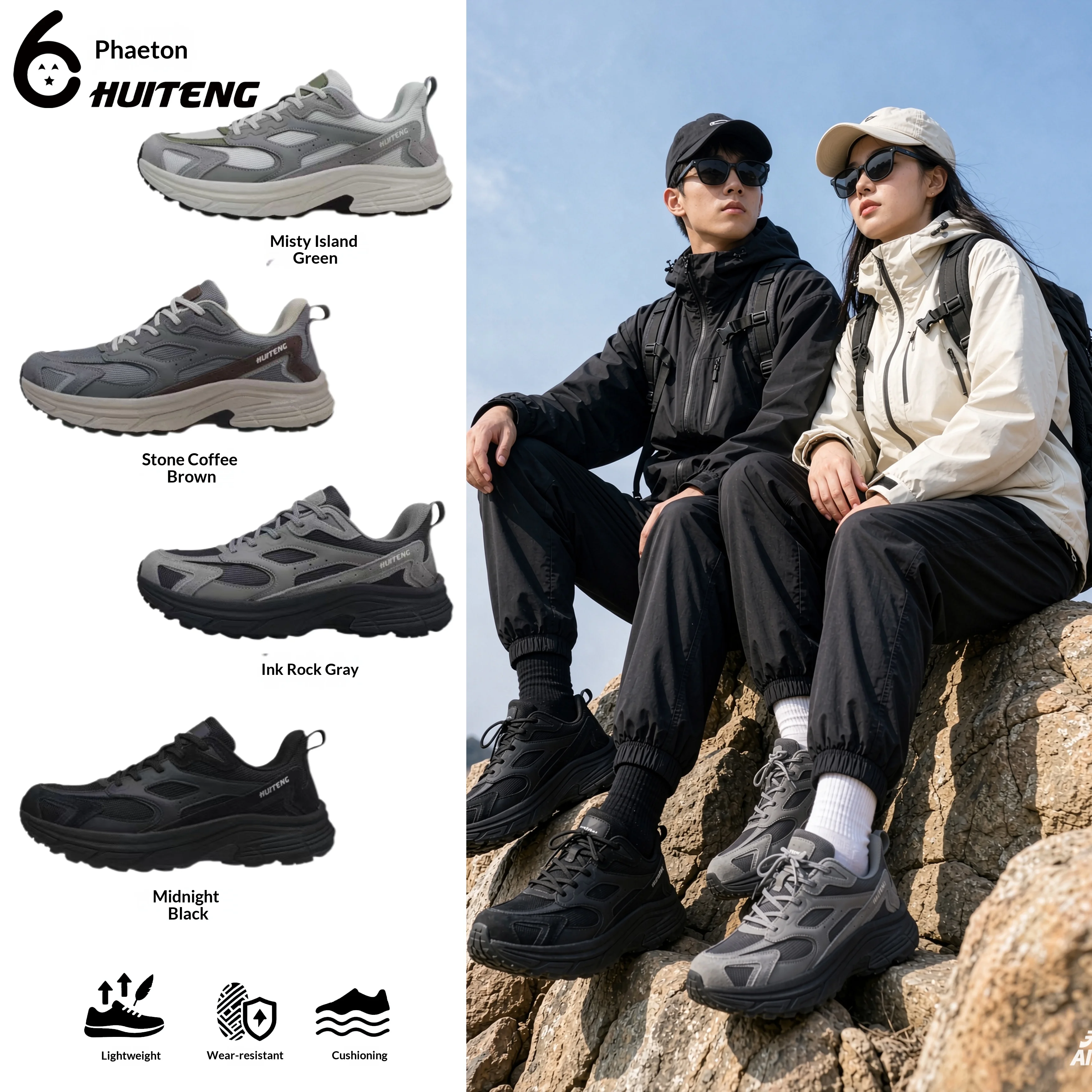 HUITENG DUANG Retro 2.0 Four Seasons Autumn/Winter Versatile Outdoor Anti slip and Wear resistant Leisure Mountaineering Shoes