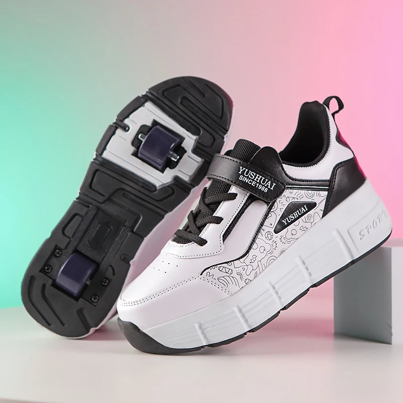 

Крутые роликовые кроссовки No-Tie для мальчиков: осенние выдвижные коньки на 4 колесах, детская студенческая обувь на колесиках