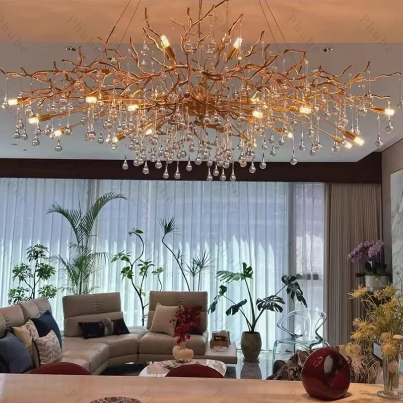 

Brass Tree Branches Chandelier Light for Kitchen Island Cristal Lustre Modern Gold Hanging Lamp Ceiling Light for Dining Room