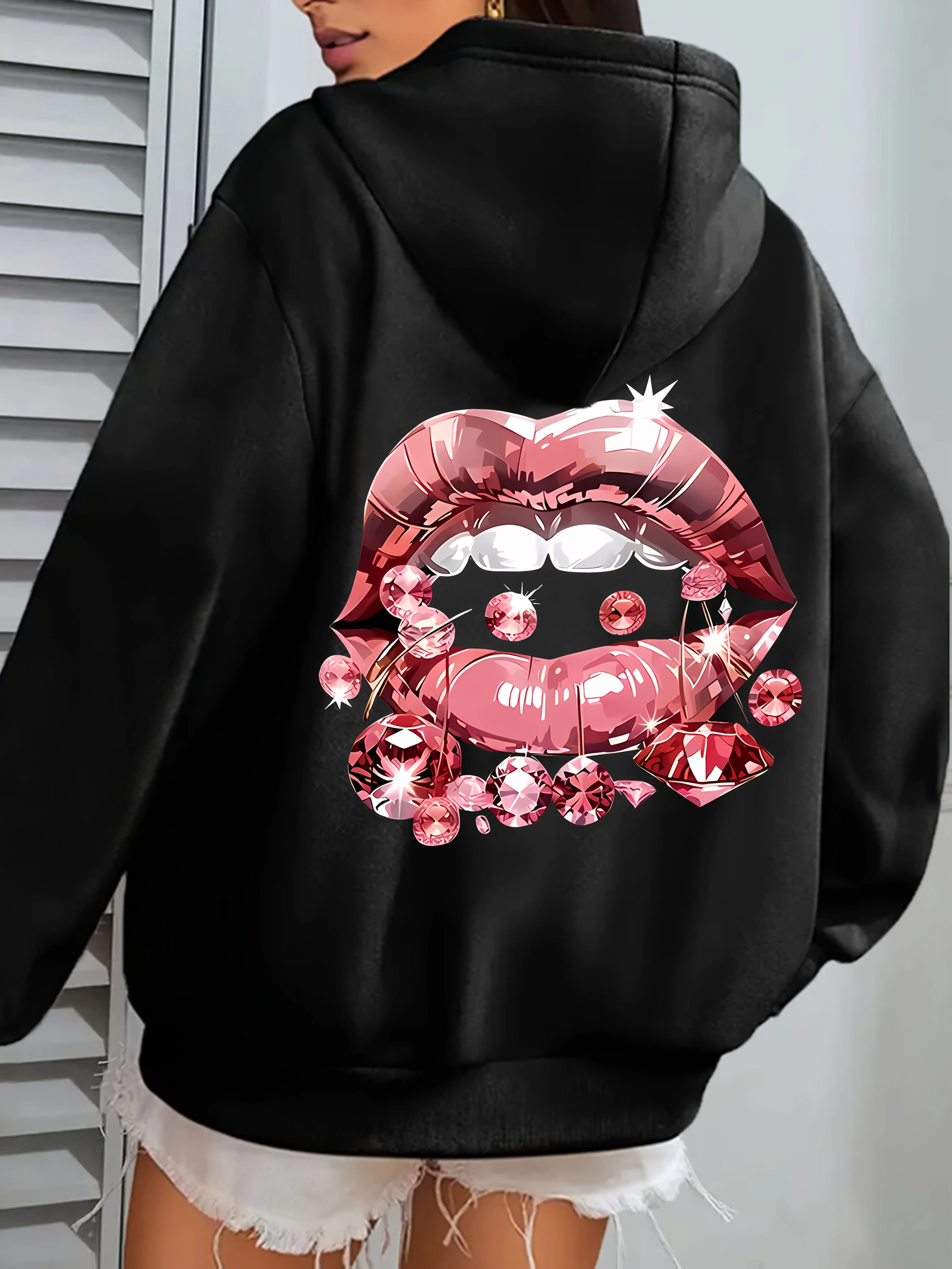 

Jewel Lip Graphic Printing Autumn and Winter Pure Cotton Men's and Women's Hoodies Casual Outdoor Street Sports Training Brand