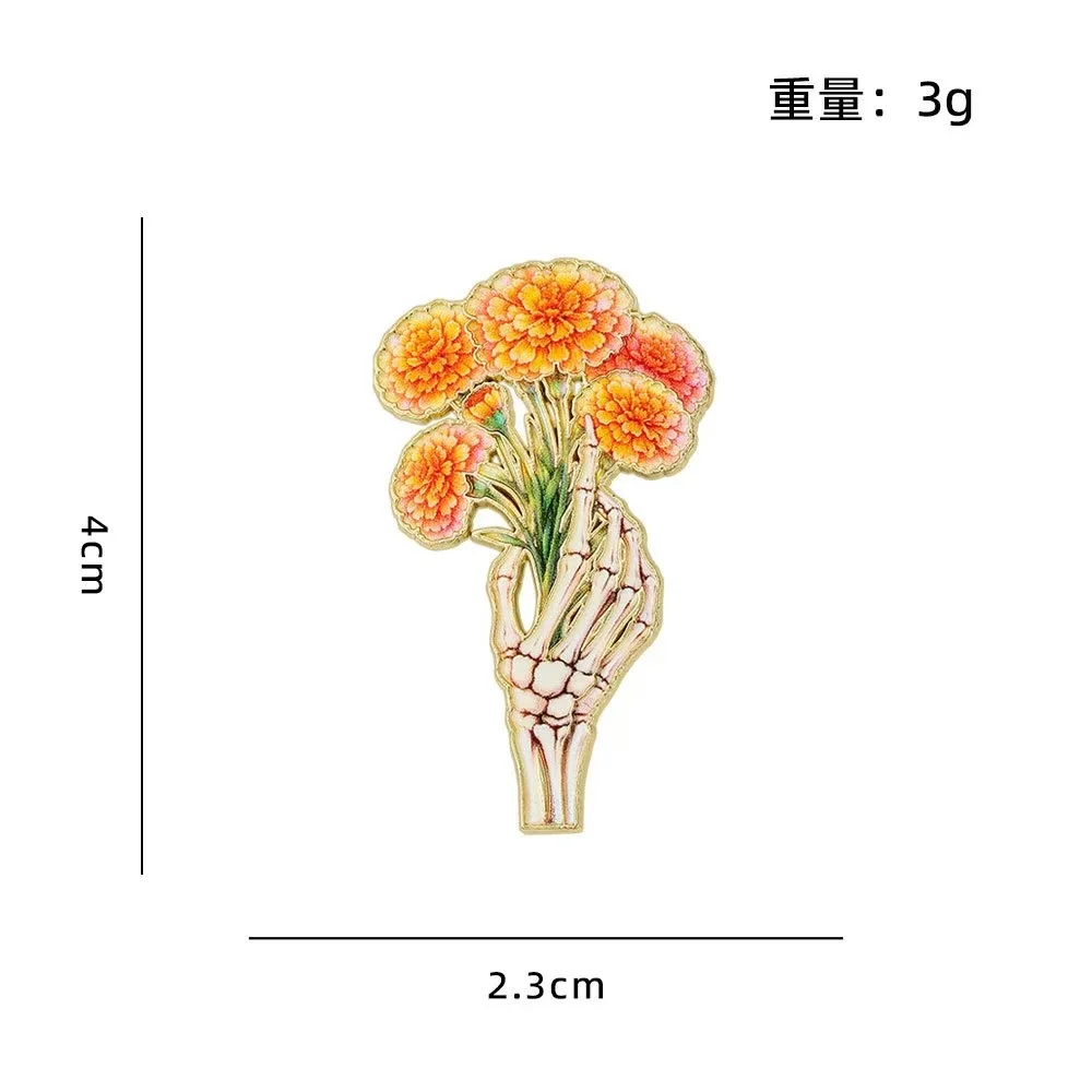 4pcs Dia De Los Muertos Enamel Pin Set, Mexican Day of The Dead Sugar Skull Skeleton Cat Butterfly Marigold Flower Brooch