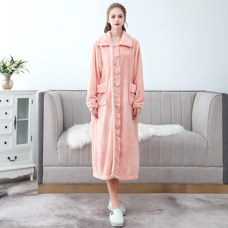 

Sleeping Dress BathrobeAutumn and Winter Thick and Elongated Coral Fleece PajamasWomen's Winter Flannel Sleeping RobeBathrobe