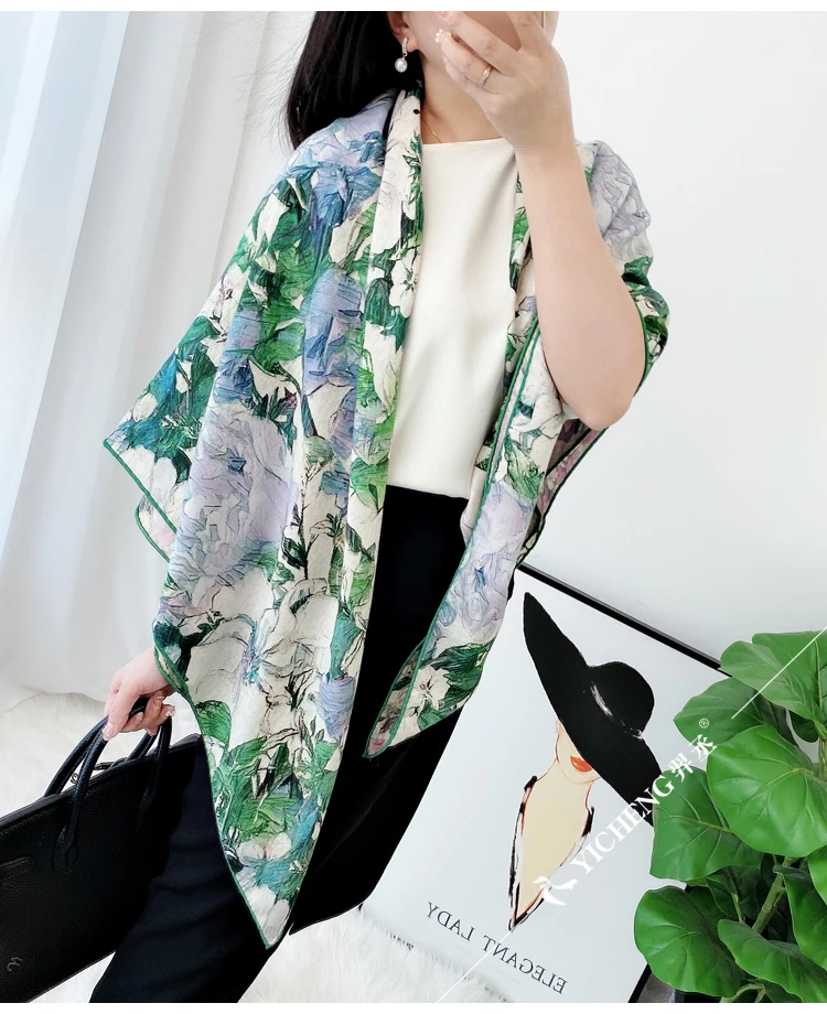 Silk Cashmere Scarf Wool Double-Sided Printed Women Square Large Shawls and Wraps 135CMX135CM Herm Roller Head Hair Bandans