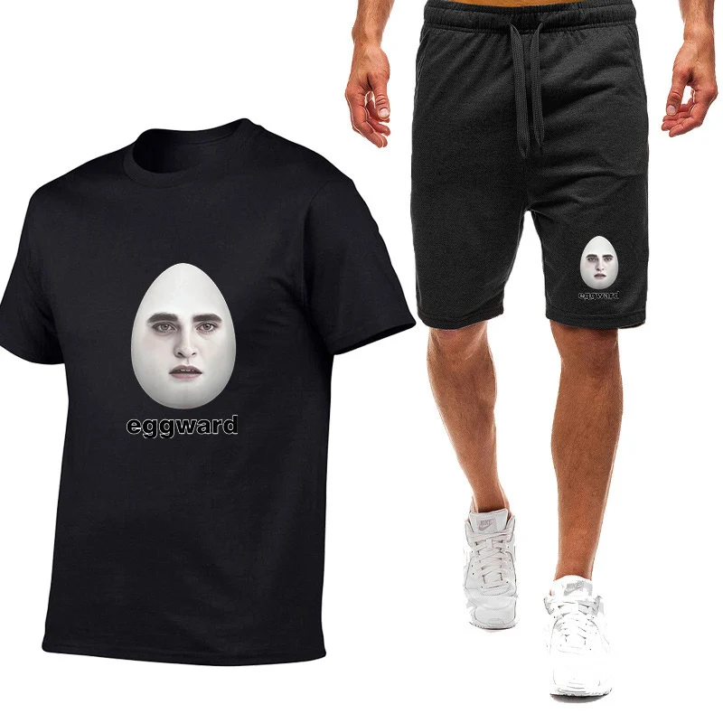

2026 Hot Twilight Eggward Funny Print Summer Men's New Nine-color Short-sleeved Set T-shirt+Sports Pants Breathable Suit