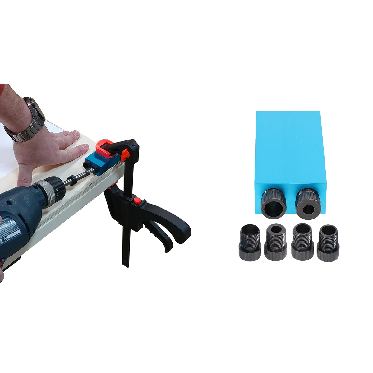 

15 Degree Aluminum Alloy Inclined Hole Locator Set Woodworking Drill Guide Puncher Tool Kit Pocket Joint Repair Oblique Angle