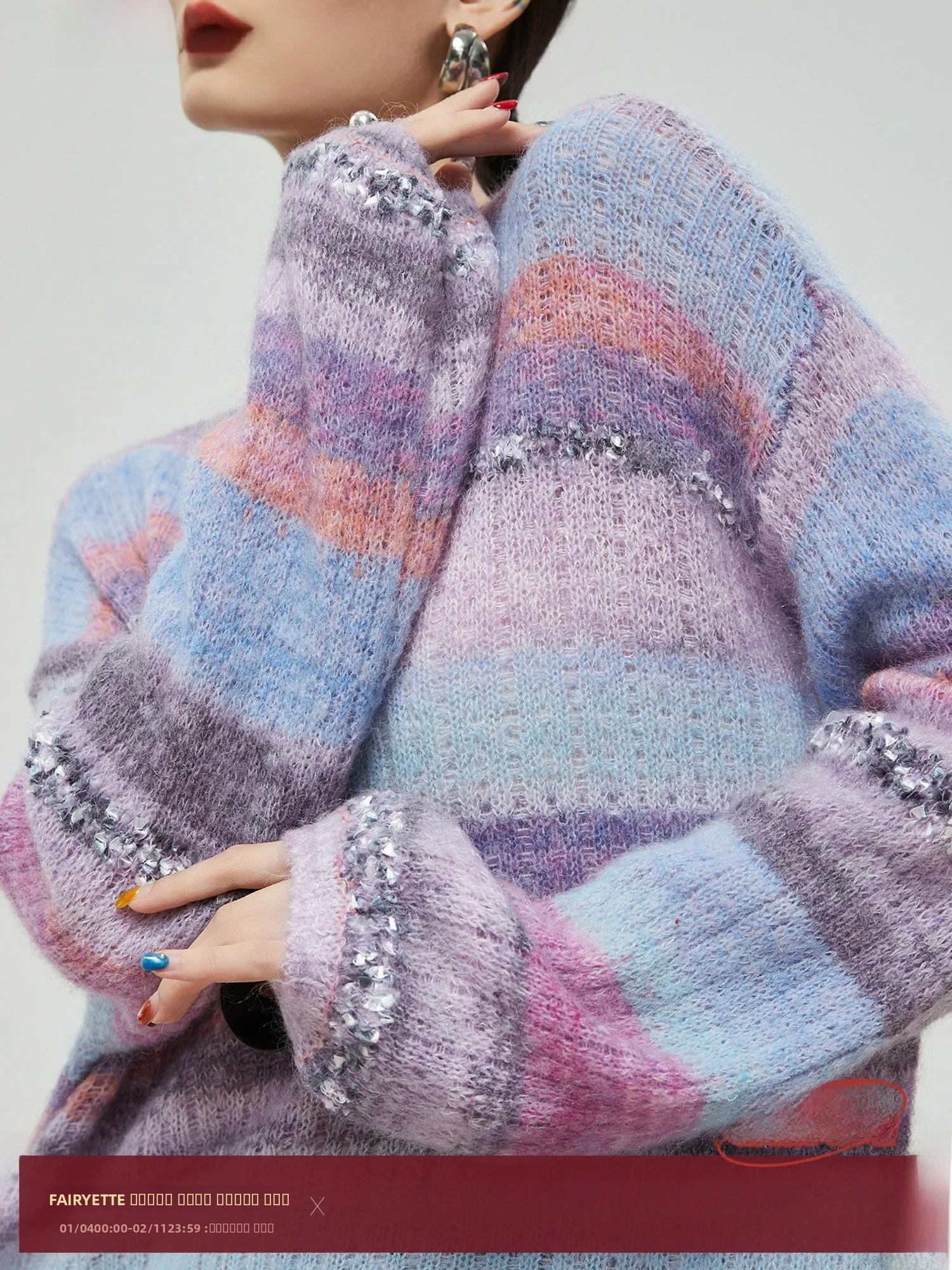 

Trendy Loose Fit Women's Knitted Pullover Slimmer Early Autumn Aosphere Purple Color Blo round Ne Long Sve Sweater