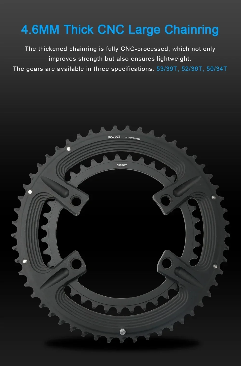 10/11/12S Rennrad-Kettenblatt mit 4 Schrauben, 110BCD, für 105 FC-R7000 / ULTEGRA FC-R8000 / DURA-ACE FC-R9100, Asymmetrisch 50-34T 52-36T 53-39T – Detail 2