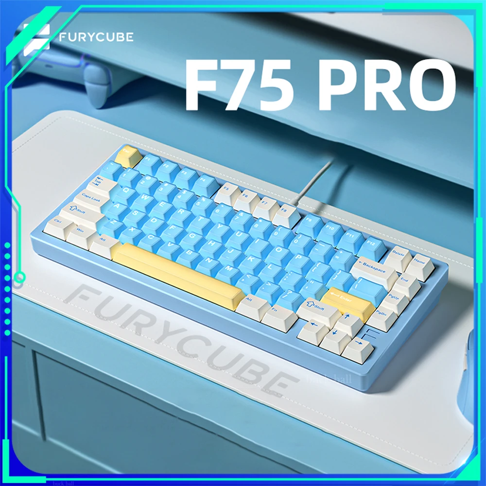 FURYCUBE F75PRO Mechanical Keyboard CNC Aluminum Alloy Tri Mode RGB Wireless Gaming Keyboard Knob 8000MA Custom Gamer Keyboard