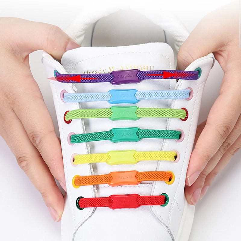 Cordones elásticos para zapatillas de niños y adultos, cordones de zapatos planos sin corbata, cordón rápido para perezosos, hebilla de 24 colores, calzado deportivo