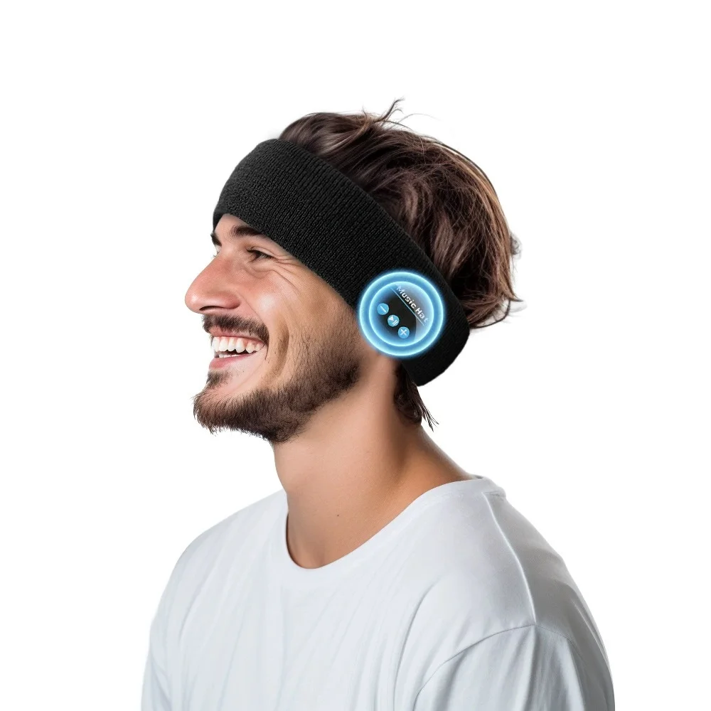 Diadema inalámbrica con Bluetooth, banda para el cabello segura a prueba de sudor, sombrero de tela tejida, diademas deportivas, auriculares recargables para entrenamiento y gimnasio