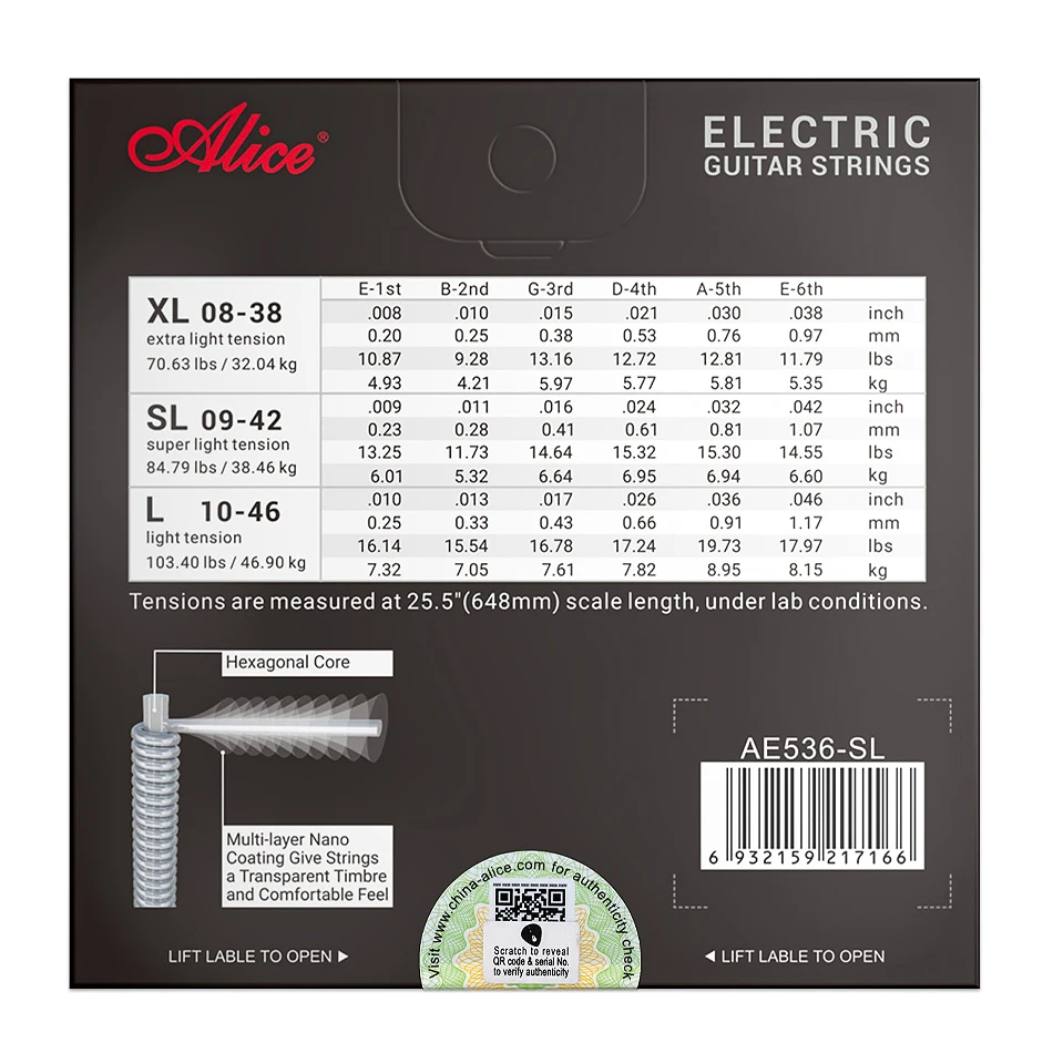 Alice AE536 Electric Guitar Strings Hexagonal High-carbon Steel Core Multipolymer Anti-rust Coating Performance Strings
