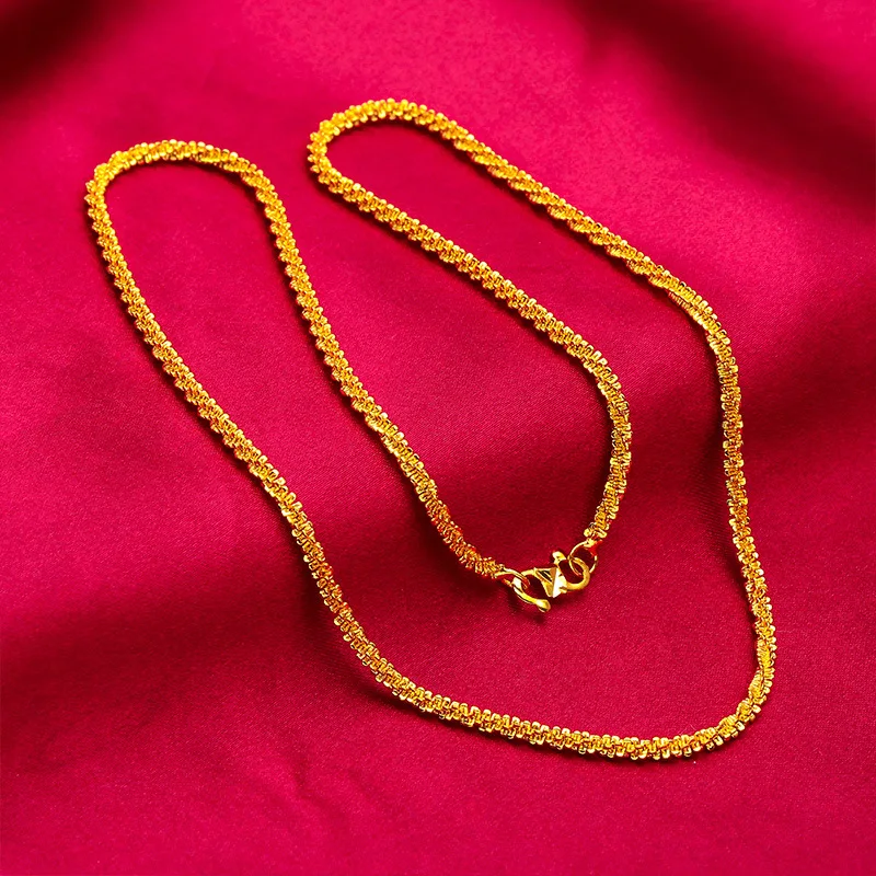 24K Gold Color Jewelry Sets For Women Link Chain Necklace Bracelet 2 pcs Wedding Jewellery Set Accessories Party Gifts Bijoux