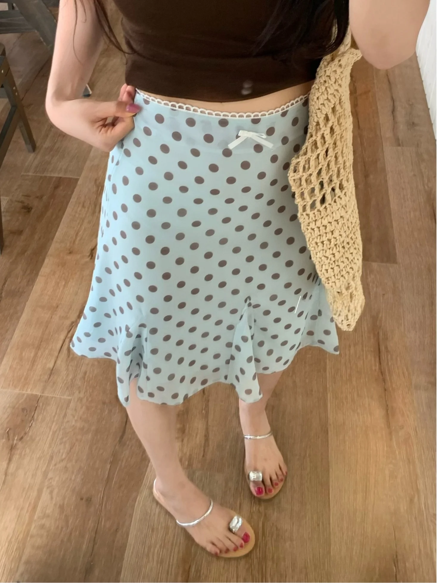 Low Waist  Knot Fish Tail  Skirt Retro American Pure Desire Spicy Girl Polka Dot Spring Summer New Arrival Women...