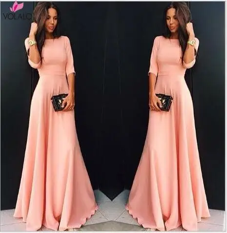 VOLALO Women Long Maxi Dresses Bohemia Dress O Neck Three Quarter Sleeve Ethnic Summer Beach Female Stylish Style Dresses